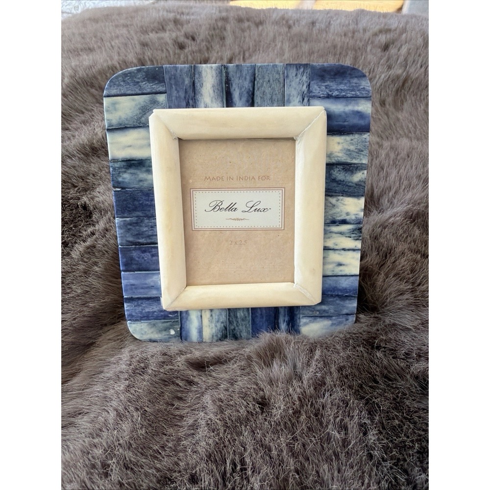 Vtg Bella Lux Bone Inlay Frame Photo Frame blue 3x4" Art Deco